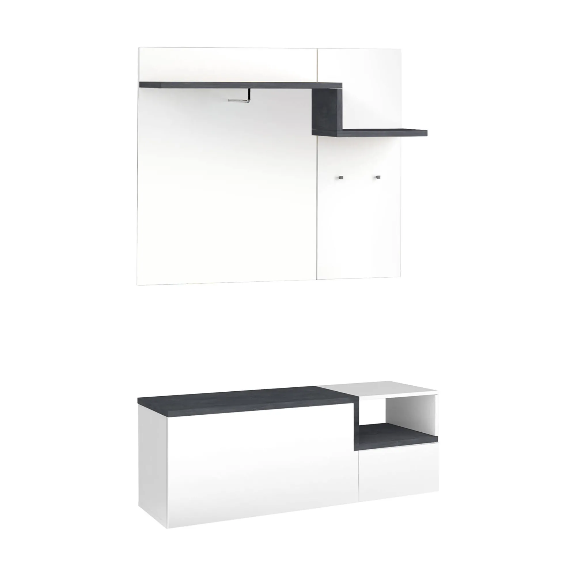 Mobile da ingresso Graziella, cm 120x40h54, Bianco lucido e Ardesia<Dmora Discount