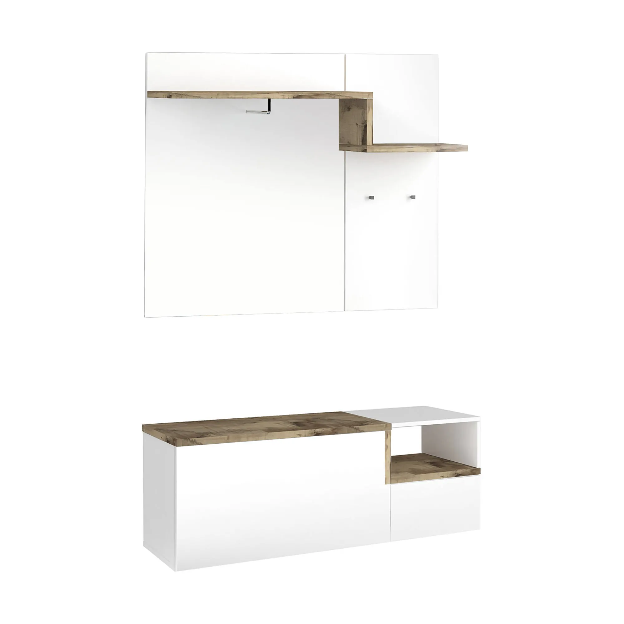 Mobile da ingresso Graziella, cm 120x40h54, Bianco lucido e Acero<Dmora Outlet