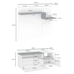 Mobile da ingresso Graziella, cm 120x40h54, Bianco lucido e Ardesia<Dmora Discount
