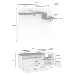 Mobile da ingresso Graziella, cm 120x40h54, Bianco lucido e Acero<Dmora Outlet