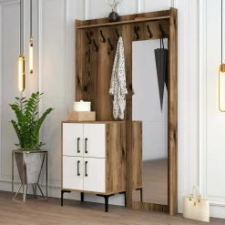 Mobile da ingresso Isidore, 120x35h200 cm, Noce e Bianco<Dmora New