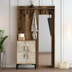 Mobile da ingresso Isidore, 120x35h200 cm, Noce e Bianco<Dmora Discount