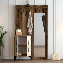 Mobile da ingresso Isidore, 120x35h200 cm, Noce e Bianco<Dmora Discount