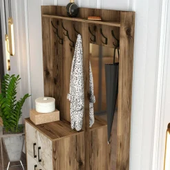 Mobile da ingresso Isidore, 120x35h200 cm, Noce e Bianco<Dmora Discount