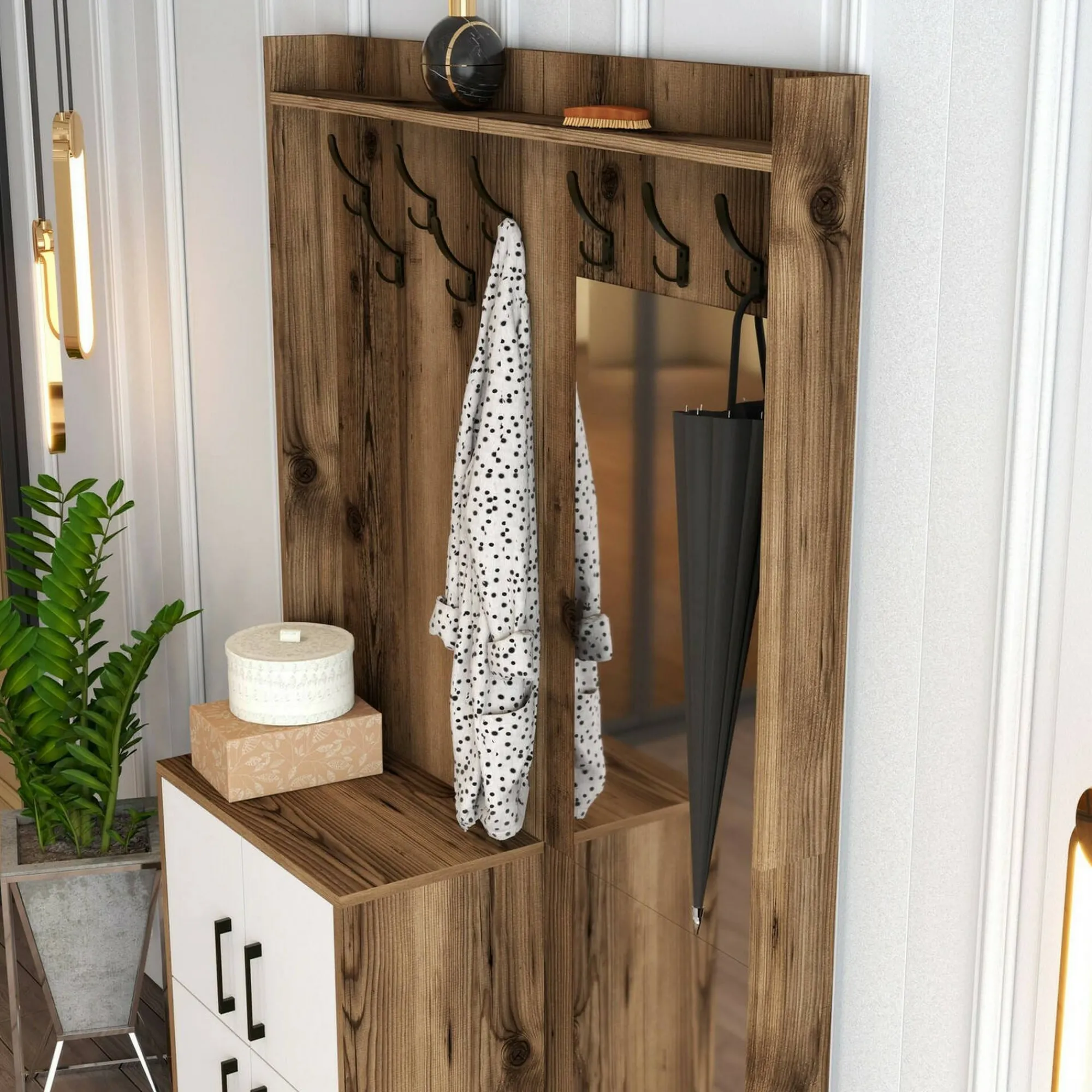 Mobile da ingresso Isidore, 120x35h200 cm, Noce e Bianco<Dmora New