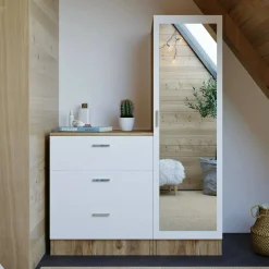 Mobile da ingresso Jaime, 60x47h72 cm, Quercia e Bianco<Dmora Discount