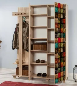 Mobile da ingresso Liana, 135x36h194 cm, Quercia e Multicolore<Dmora Cheap