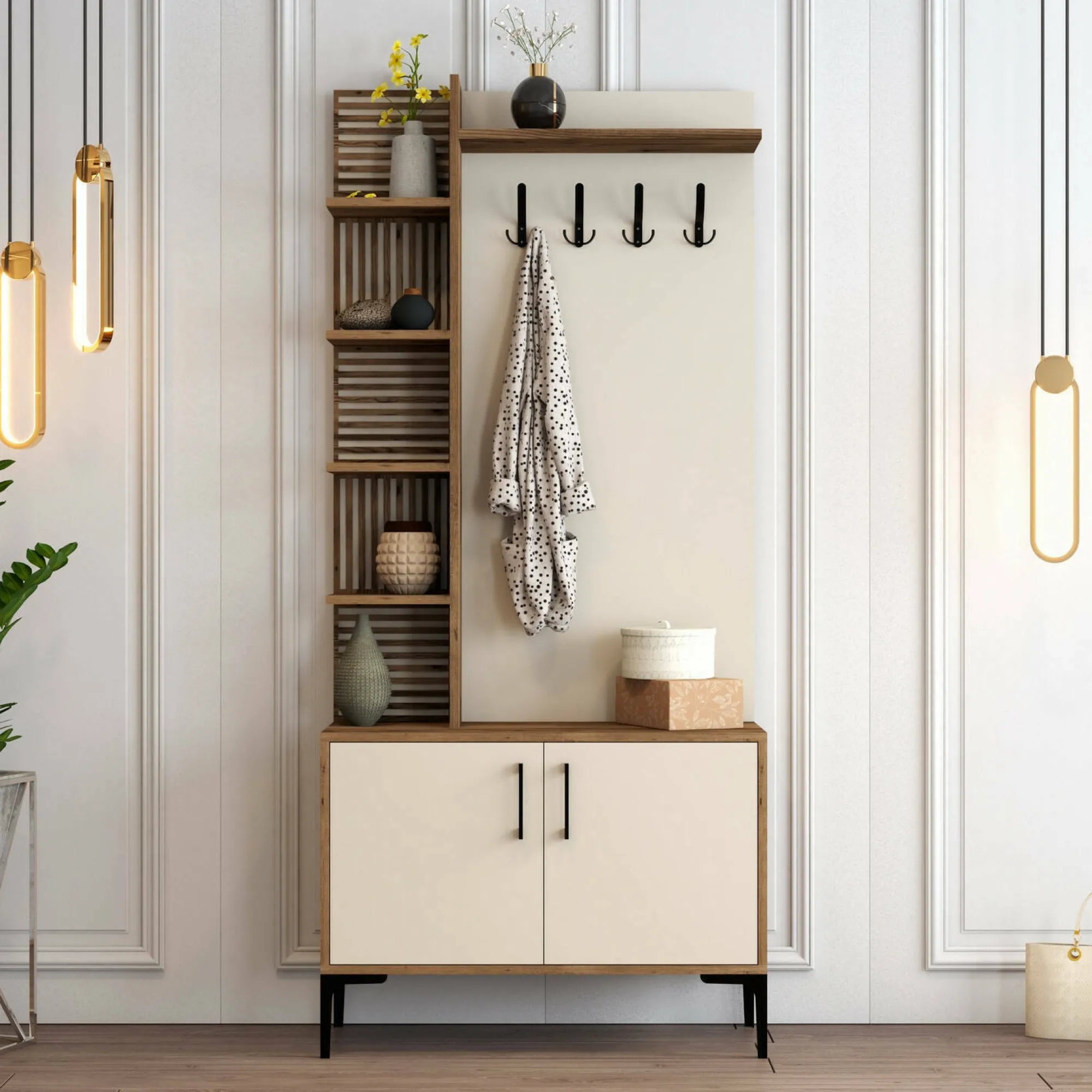Mobile da ingresso Loredana, 90x35 h200 cm, Noce e Crema<Dmora Best Sale