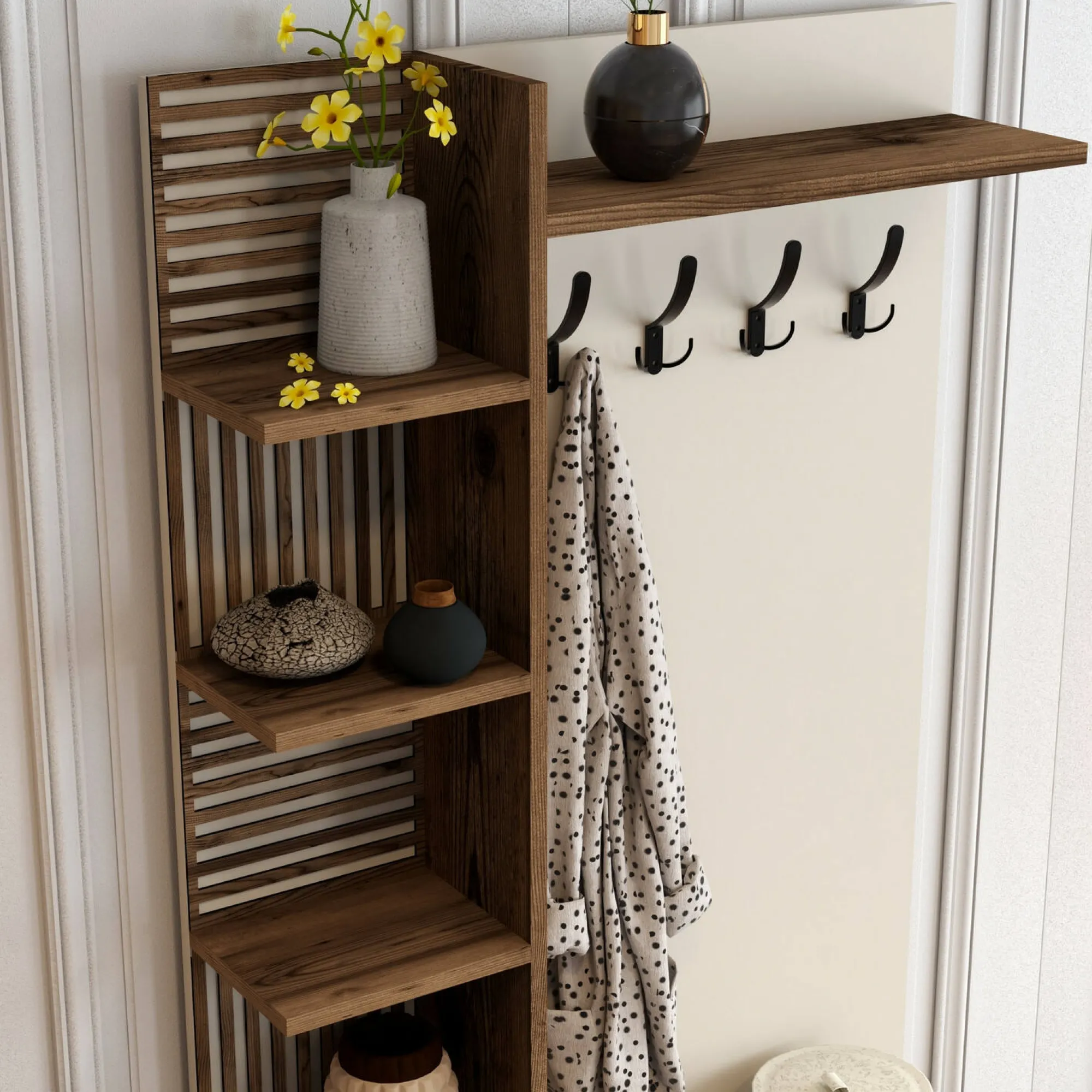 Mobile da ingresso Loredana, 90x35 h200 cm, Noce e Crema<Dmora Best Sale