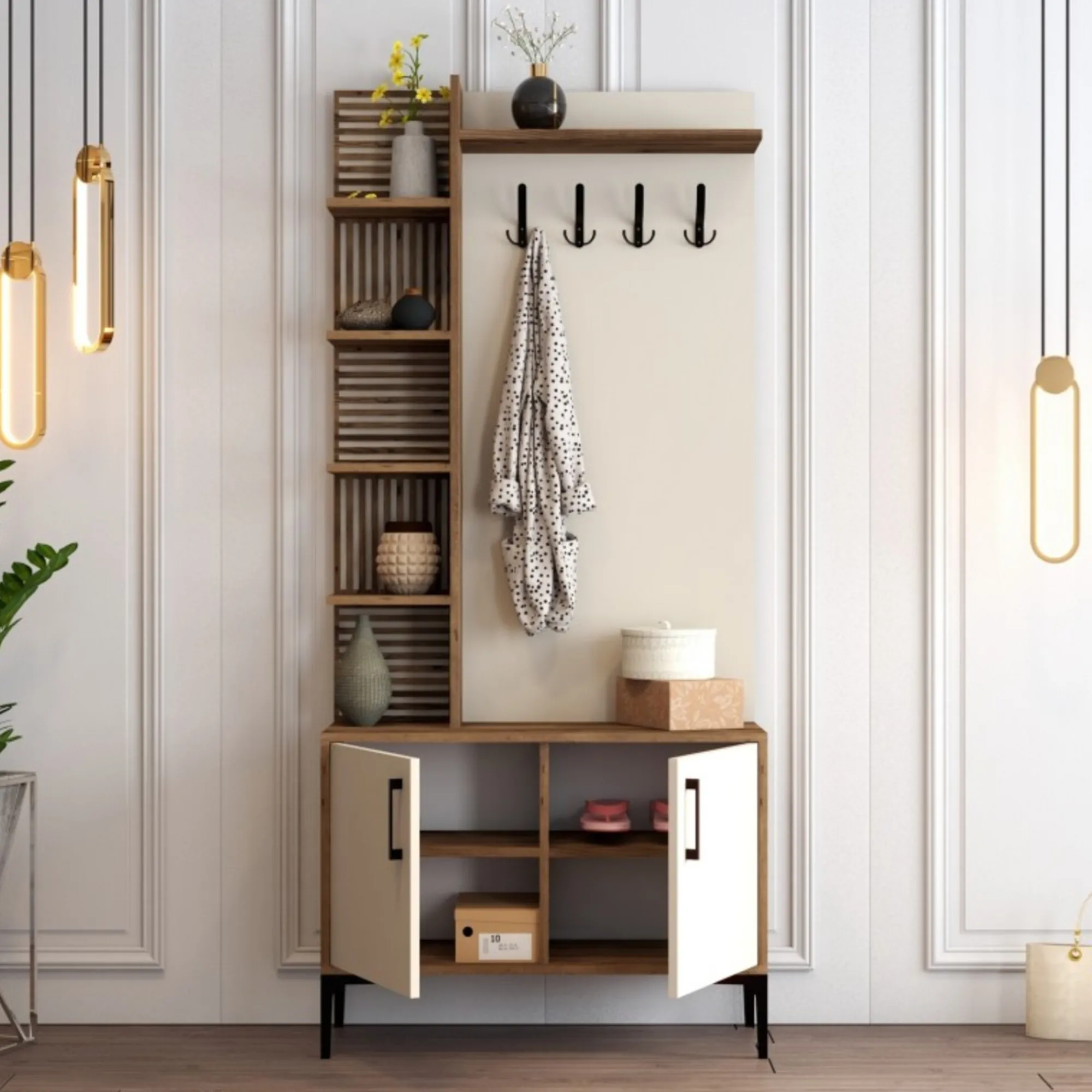 Mobile da ingresso Loredana, 90x35 h200 cm, Noce e Crema<Dmora Best Sale
