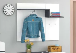 Mobile da ingresso Mugello, cm 120x30h100, Bianco lucido e Ardesia<Dmora Clearance