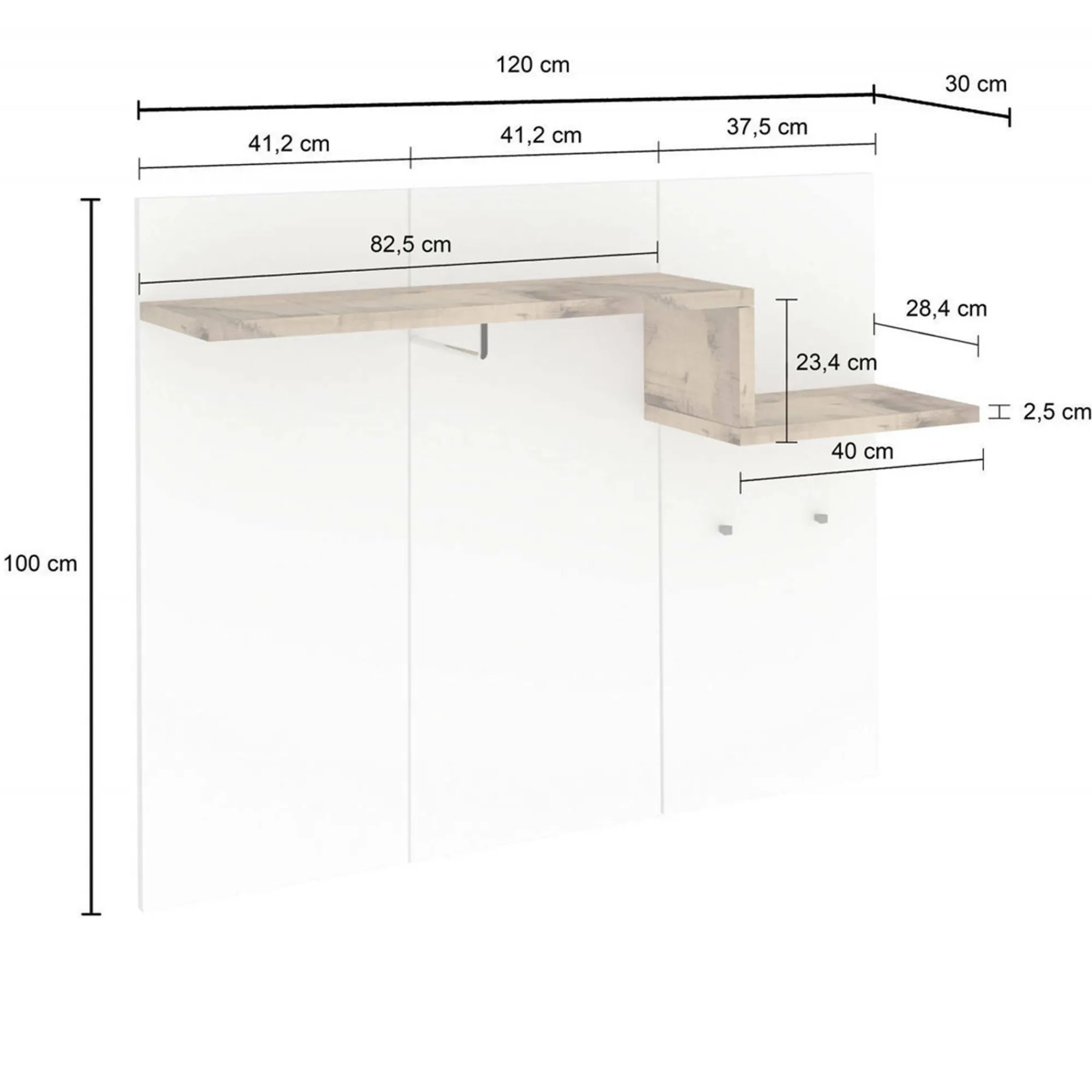 Mobile da ingresso Mugello, cm 120x30h100, Bianco lucido e Acero<Dmora Flash Sale