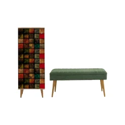 Mobile da ingresso Podgorica, 50x38h135 cm, Quercia e Verde<Dmora Clearance