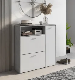 Mobile da ingresso Scultore, 92x27h94 cm, Cemento e Bianco<Dmora Online