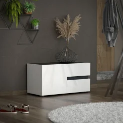 Mobile da ingresso Seul, 80x38h42 cm, Bianco lucido e Antracite<Dmora Cheap