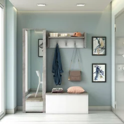 Mobile da ingresso Tanzanite, Cm 50x32h182, Bianco e Cemento<Dmora Sale