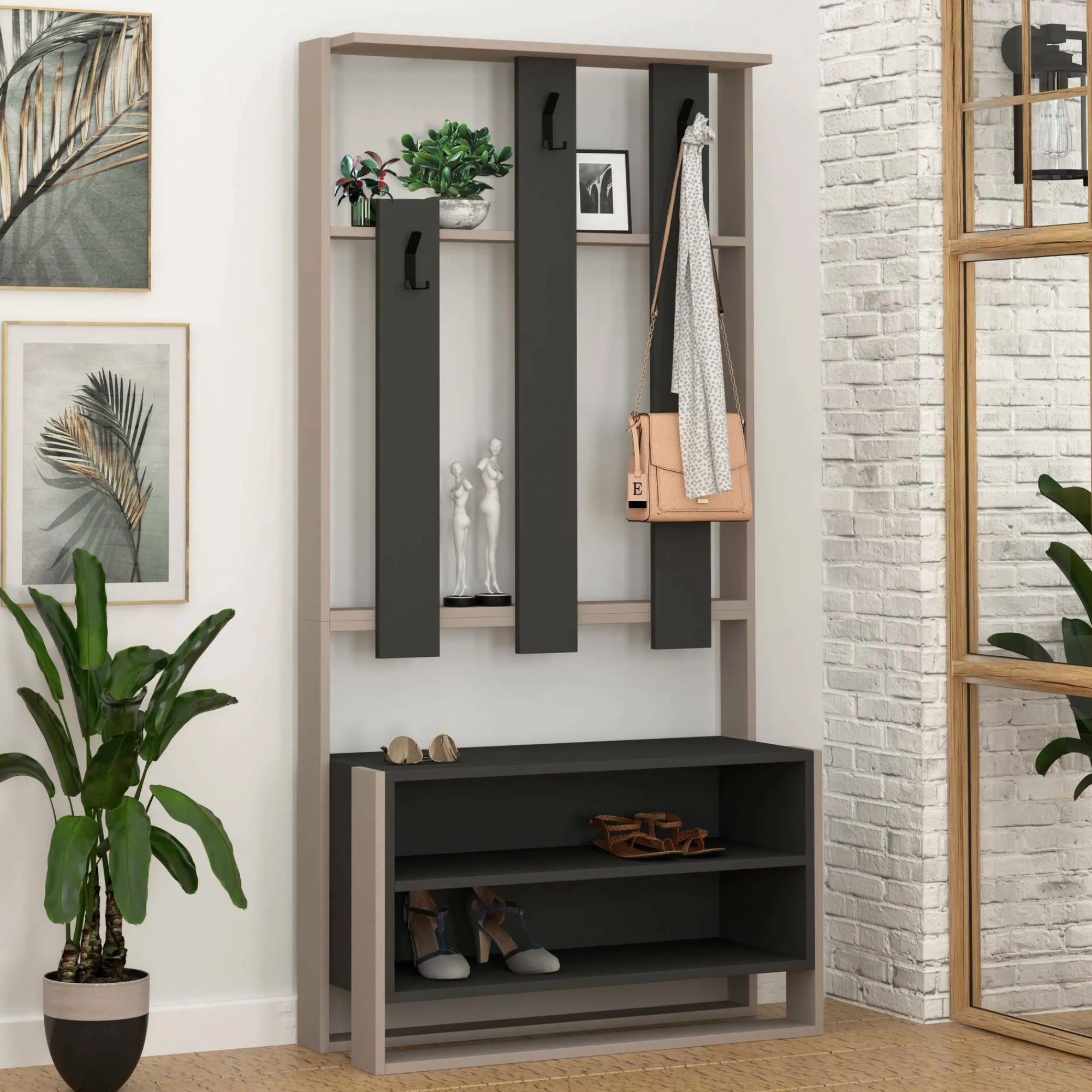 Mobile da ingresso Toraji, 90x36 h180 cm, Beige e Antracite<Dmora Best