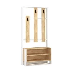 Mobile da ingresso Toraji, 90x36 h180 cm, Bianco e Quercia<Dmora Outlet
