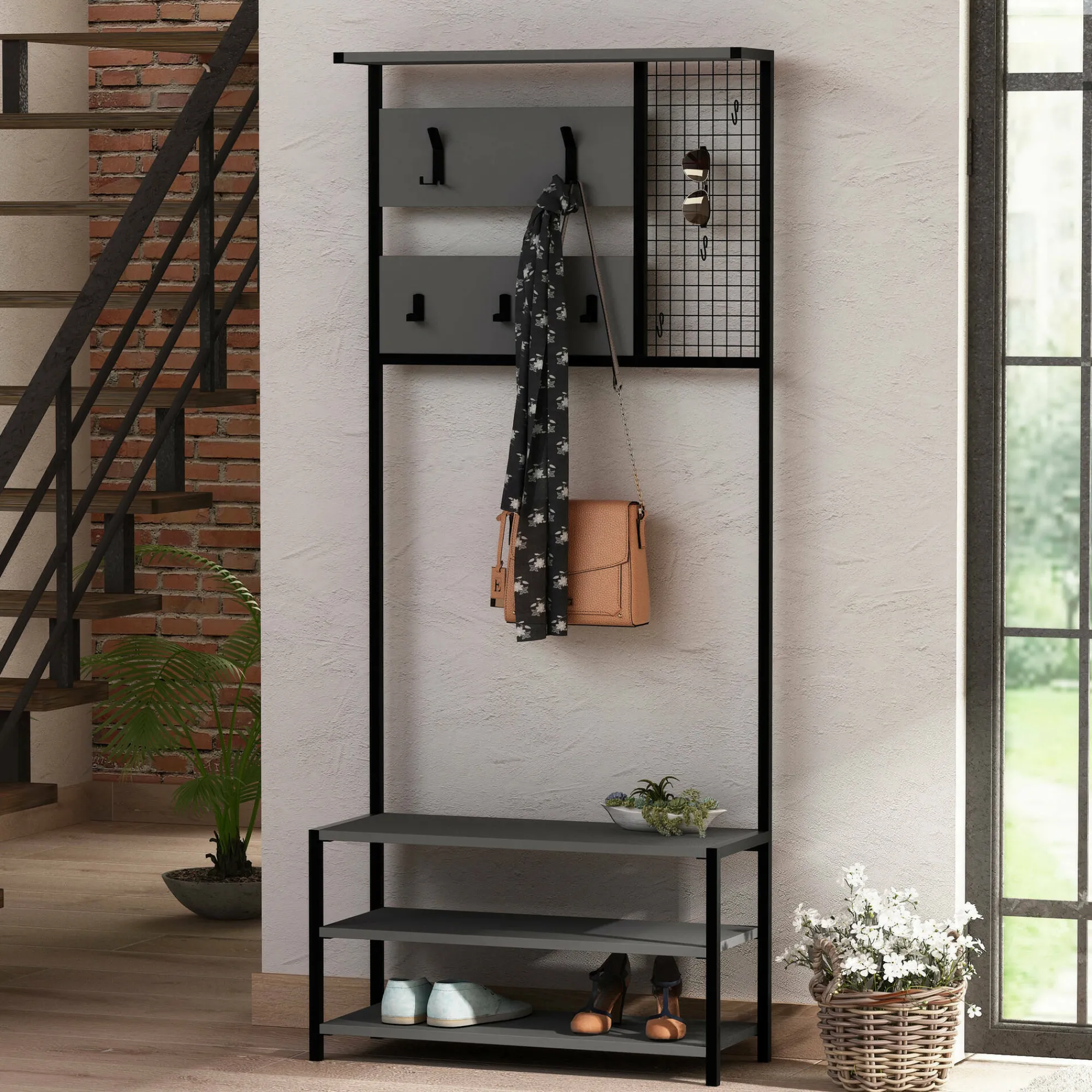 Mobile da ingresso Varsavia, 78x30 h182 cm, Antracite e Nero<Dmora Hot