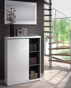 Mobile da ingresso Volturno, 79x25h167 cm, Bianco e Grigio cenere<Dmora Sale