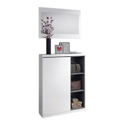 Mobile da ingresso Volturno, 79x25h167 cm, Bianco e Grigio cenere<Dmora Sale