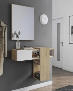 Mobile da ingresso Zugliano, 100x31h75 cm, Rovere e Bianco<Dmora Sale