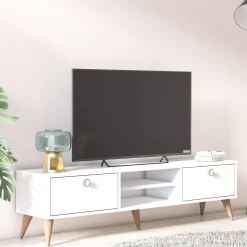 Mobile da soggiorno porta TV con due antine e due vani centrali, cm 152 x 35 x 40, colore<Dmora Cheap
