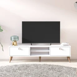 Mobile da soggiorno porta TV con due antine e due vani centrali, cm 152 x 35 x 40, colore<Dmora Online