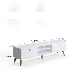 Mobile da soggiorno porta TV con due antine e due vani centrali, cm 152 x 35 x 40, colore<Dmora Cheap