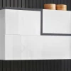 Mobile pensile Dpafund, cm 100x30h63, Bianco lucido e Ardesia<Dmora Cheap