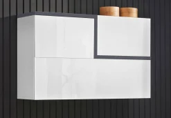 Mobile pensile Dpafund, cm 100x30h63, Bianco lucido e Ardesia<Dmora Cheap