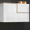 Mobile pensile Dpafund, cm 100x30h63, Bianco lucido e Acero<Dmora Store