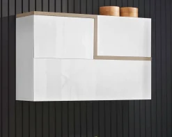Mobile pensile Dpafund, cm 100x30h63, Bianco lucido e Acero<Dmora Store