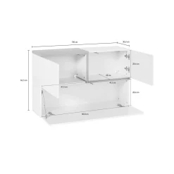 Mobile pensile Dpafund, cm 100x30h63, Bianco lucido e Acero<Dmora Store
