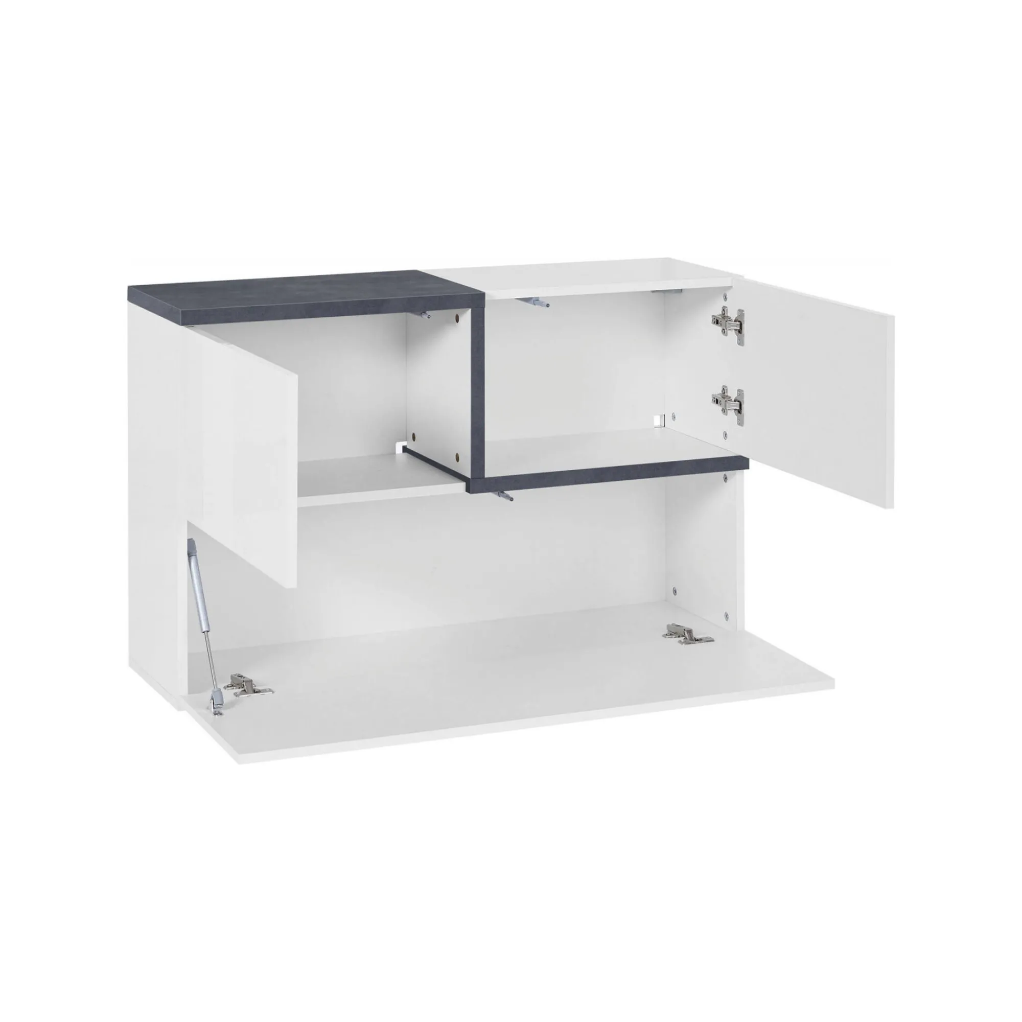 Mobile pensile Dpafund, cm 100x30h63, Bianco lucido e Ardesia<Dmora Cheap