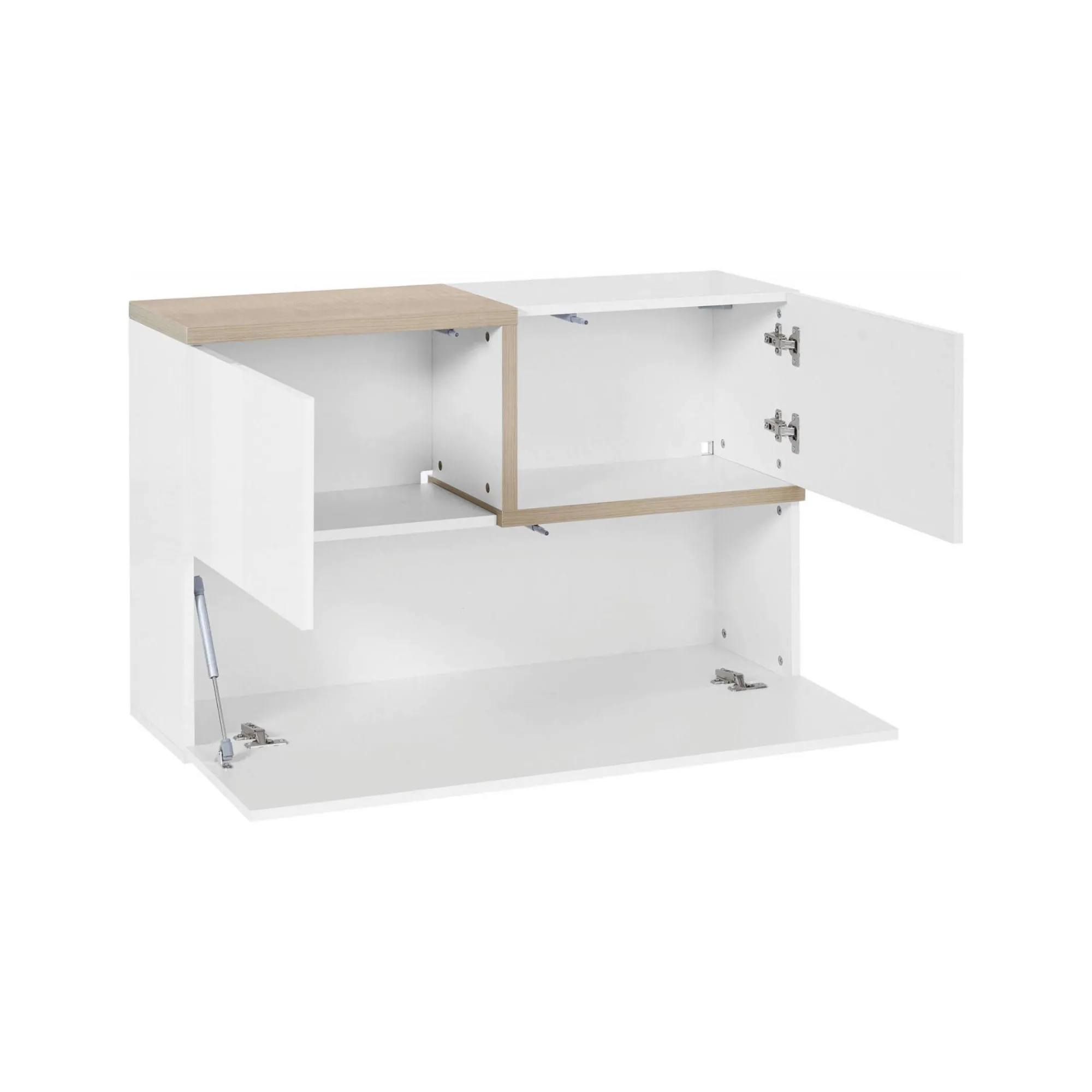 Mobile pensile Dpafund, cm 100x30h63, Bianco lucido e Acero<Dmora Store