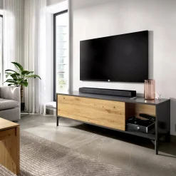 Mobile porta TV Abcd, 132x39h44 cm, Rovere Nodi e Antracite<Dmora Shop