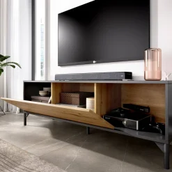Mobile porta TV Abcd, 132x39h44 cm, Rovere Nodi e Antracite<Dmora Shop