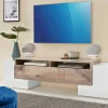 Mobile porta TV Abele, cm 170x45h45, Bianco lucido e Acero<Dmora New
