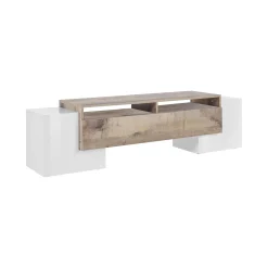 Mobile porta TV Abele, cm 170x45h45, Bianco lucido e Acero<Dmora New