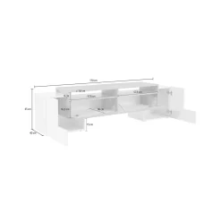 Mobile porta TV Abele, cm 170x45h45, Bianco lucido e Acero<Dmora New
