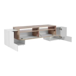 Mobile porta TV Abele, cm 170x45h45, Bianco lucido e Acero<Dmora New
