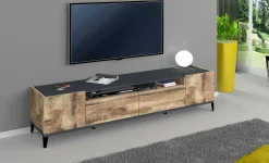 Mobile porta TV Abina, cm 200x40h47, Ardesia e Acero<Dmora Discount
