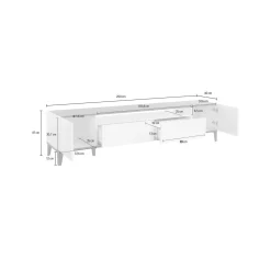 Mobile porta TV Abina, cm 200x40h47, Bianco lucido e Ardesia<Dmora Hot