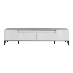 Mobile porta TV Abina, cm 200x40h47, Bianco lucido e Ardesia<Dmora Hot