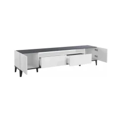 Mobile porta TV Abina, cm 200x40h47, Bianco lucido e Ardesia<Dmora Hot
