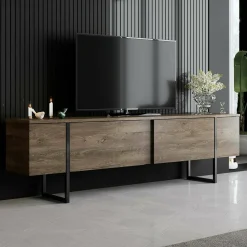 Mobile porta TV Abishia, 180x30h50 cm, Noce e Nero<Dmora Best Sale