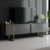 Mobile porta TV Abishia, 180x30h50 cm, Antracite e Oro<Dmora Fashion