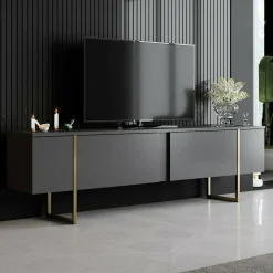 Mobile porta TV Abishia, 180x30h50 cm, Antracite e Oro<Dmora Fashion