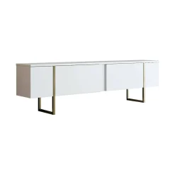 Mobile porta TV Abishia, 180x30h50 cm, Bianco e Oro<Dmora Cheap